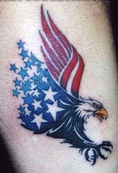 an eagle and stars tattoo on the leg