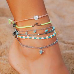 Bracelets Pura Vida, Pearl Anklet, Wave Bracelet, Turtle Charm, Hang Ten, Wave Ring, Beaded Anklets, Manicure Y Pedicure