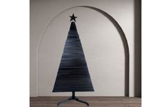 a wooden christmas tree with a star on top is shown in front of an arch