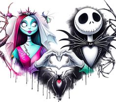 two cartoon characters are making a heart shape with their hands while the skeleton is wearing a tiara