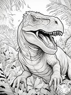 a drawing of a dinosaur in the jungle