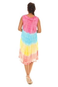 Enhance your wardrobe and lend a boho-chic vibe to your ensemble with this multicolor tie-dye shift dress boasting a breezy design. Woven 100% rayon Machine wash Bohemian Colorful Midi Dress For Summer, Casual Multicolor Knee-length Sundress, Casual Multicolor Flowy Boho Dress, Casual Multicolor Boho Dress For Vacation, Multicolor Casual Boho Dress For Vacation, Multicolor Boho Dress For Vacation, Casual Flowy Multicolor Dresses, Multicolor Flowy Boho Dress For Vacation, Flowy Multicolor Boho Dress For Vacation