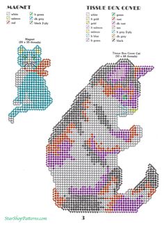 a cross - stitch pattern with the shape of a cat in different colors and sizes