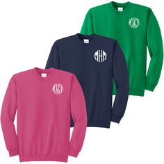 for current production time on personalized items. These high quality monogrammed sweatshirts are longer in length than other sweatshirts, which makes them ideal to wear with leggings! Personalization is included!   * 50% Cotton, 50% Polyester* Machine wash cold, inside out, with like colors* Only non-chlorine bleach when needed* Tumble dry medium* Do not iron Casual Long Sleeve Monogram Sweatshirt, Casual Long Sleeve Sweatshirt With Monogram Print, Fall Crew Neck Sweatshirt With Monogram Print, Winter Monogram Long Sleeve Sweatshirt, Winter Long Sleeve Monogram Sweatshirt, Monogram Sweatshirt, Wear With Leggings, Monogram Styles, Carolina Blue