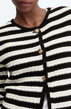 MANGO Stripe Cardigan | Nordstrom Structured Cardigan, Tweed Jacket Style, Tweed Cardigan, Chanel Tweed Jacket, Striped Knitwear, Stripe Cardigan, Chanel Tweed, Jacket Cardigan, Fall 24