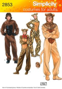 an adult and child's costume for adults, including two men in animal costumes