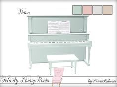 the piano is white and has pink accents