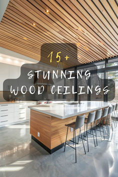 an image of a kitchen with wood ceilinging