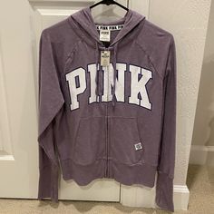 Pink Brand Zip Up Hoodie. Gorgeous Color, Kind Of A Heathered Pinkish Purpleish Gray. Brand New With Tags. Ask Any Questions! Purple Hooded Cotton Outerwear, Purple Cotton Outerwear With Drawstring Hood, Hooded Purple Cotton Outerwear, Purple Winter College Tops, Purple Cotton Hoodie Outerwear, Purple Winter Tops For College, Purple Casual Hooded Winter Jacket, Casual Purple Winter Hooded Jacket, Casual Purple Hooded Jacket For Winter