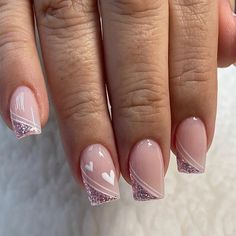 Nails Women, French Nail Art, Nail Remover, Coffin Press On Nails, Nails Glitter, Nails French, Stick On Nails, Girls Nails, Heart Nails