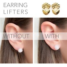 Earring Lifting Backs - Pair Those magic ear backs will keep your earrings from drooping by supporting them from the back. It's a great solution for heavy or large earrings and studs. The earring backs fit regular studs, ear wires, screw studs and standard posts. * Nickel Free * 30 days return policy * Accept replacements and custom orders * We ship all items in a branded jewelry gift box * Greeting card - upon request Shipping information : * Tracking number * Expedited / Express shipping - add Latch Back Earrings, Droopy Earrings, Earring Lifters, Stretched Ear Lobes, Earring Hole, Crown Earrings, Heavy Earrings, Silver Crown, Exclusive Jewelry