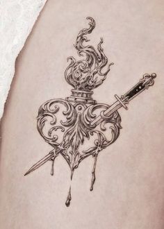 The Lover Tattoo, Baroque Tattoos, Rococo Tattoo, Mistletoe Tattoo, Ornate Tattoo, Baroque Tattoo, Antique Tattoo, Victorian Tattoo, Sacred Heart Tattoos