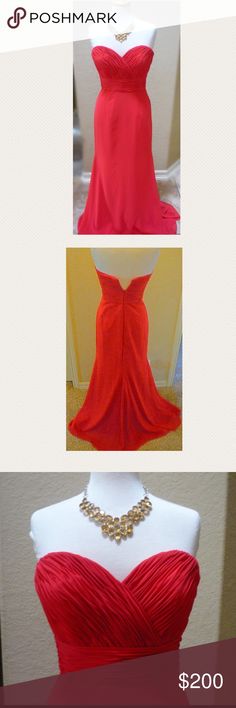 NWT Red Mori Lee gown. Size 8. Unworn. Unaltered. Beautiful full length gown. Zipper back. Sweetheart neckline. Fitted. Size 8. Never been worn/altered. Red color is bright and almost coral as seen in the first picture. Mori Lee Dresses Strapless Red Sleeveless Dress With Back Opening, Red Sleeveless Gown With Fitted Bodice, Red Strapless Gown With Fitted Bodice, Strapless Fitted Red Carpet Gown, Red Maxi Dress With Sweetheart Neckline, Sleeveless Gown For Red Carpet, Red Fitted Evening Dress With Pleated Bodice, Red Pleated Bodice Evening Dress, Fitted Red Evening Dress With Pleated Bodice