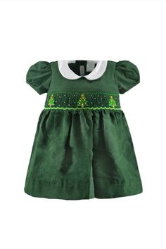 Smocked Christmas Trees Short Sleeve Baby Girl Dress - Carriage Boutique Toddler Christmas Dress, Toddler Girl Dress, Long Outfit, Smocked Clothes, Girls Holiday Dresses, Baby Boutique Clothing, Baby Boy Accessories