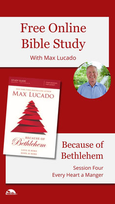 a red book cover with the text free online bible study, and a photo of a man