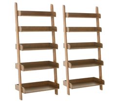 two wooden shelvings with shelves on each side