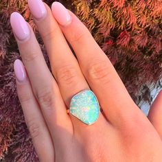 Showstopper. This absolutley stunning Australian Opal is set in 14k yellow gold on Emily's freeform Nestle and in solid gold. It is an incredible piece that will elevate any special occasion oufit! Approximate stone size: 20mm x 17mm Approx ct weight: 4.62cts Mohs Hardness: 5.5-6 This one of a kind piece is handmade in Emily's Hudson Valley studio and currently in stock. If you have questions about sizing, shipping or custom orders please reach out to us! This ring is in stock and currently a si 14k Gold Rings With Large Stone, Fine Jewelry 14k Gold Ring With Large Stone, 14k Gold Fine Jewelry With Large Stone, Local Jewelry, Australian Opal, Hudson Valley, Cocktail Ring, Cocktail Rings, Custom Orders