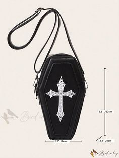 Bird in Bag - Coffin-Shaped Womens Handbag with Vintage Cobody Pattern, Small Shoulder Bag Novelty Bag for Parties, Punk Gothic Gothic Rectangular Shoulder Bag With Zipper Closure, Gothic Large Capacity Shoulder Bag, Gothic Crossbody Shoulder Bag For School, Black Emo Bag For Concerts, Black Emo Style Bag, Gothic Bags With Zipper Closure For Concerts, Gothic School Bag With Zipper Closure, Gothic Party Bag With Zipper Closure, Gothic Bags For Halloween Gift