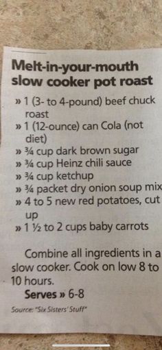 the instructions for how to make a meat - in - your - mouth slow cooker pot roast