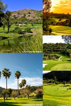 four different views of the golf course at la quintaro golf and country club