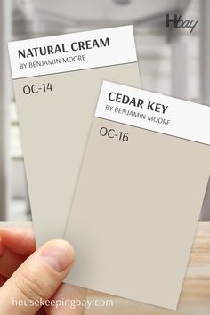 Natural Cream OC-14 vs Cedar Key OC-16 Cedar Key Benjamin Moore, Benjamin Moore Cedar Key, Benjamin Moore Bedroom, Cedar Key, Cream Kitchen, Revere Pewter, Winter Project, Natural Cream