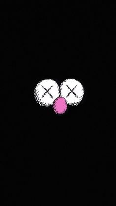 two white and pink circles on a black background with one pink ball in the middle