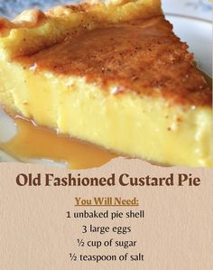 an old fashioned custard pie on a plate