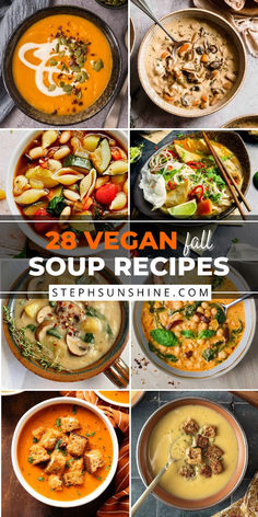 vegan soup recipe collage with text overlay - 28 vegan fall soup recipes