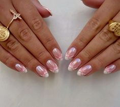 not my pin Almond Nail Inspo 2024, Chrome Tips, Bow Nails, Hello Nails, Girly Acrylic Nails, Pearl Nails