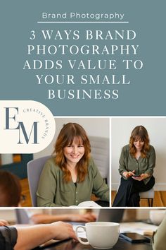 a woman sitting in front of a laptop computer with the words 3 ways brand photography adds value to your small business