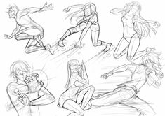 some sketches of people doing different poses