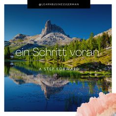 an image of the mountains and water with text that reads,'er schritt vo