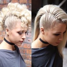 Side Mohawk, Twist Mohawk, Simple Elegant Hairstyles, Mohawk Hair, Blond Balayage, 80s Hair