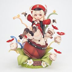 there is a figurine that has many items on it