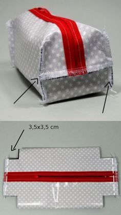 an image of a bag with red ribbon on it and the measurements for each package