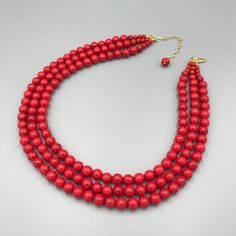 "This beautiful Red Turquoise Chunky Necklace is completely handmade with high quality. It can be worn with everything and everywhere, at a holiday party or after work with friends! Necklace length is 19\" shortest strand plus 3 inch extender chain for adjustment. Made from dyed Red Turquoise beads. - gold plated finding - clasp is gold plated lobster claw - 3 inches extender is gold plated textured chain Matching earrings are BONUS!  Matching bracelet is available for purchase. It is stretch br Short Layer, Red Beaded Necklace, Long Layer, Friends Necklace, Natural Necklace, Red Beaded Necklaces, Turquoise Statement Necklace, Nature Necklace, Necklace Chunky