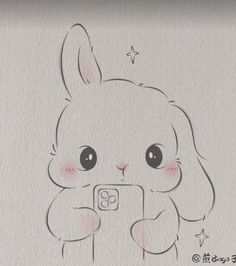 a drawing of a rabbit holding a camera