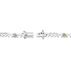 This charming bracelet literally has "mom" written all over it! A colorful mix of round-cut peridot, citrine, garnet, and amethyst gemstones form the "o" in each mom link connected by gleaming hearts. Crafted in stylish sterling silver, the 7.25-inch bracelet secures with a tongue clasp. Charming Bracelet, Moms Bracelet, Peridot Stone, Kay Jewelers, Garnet Stone, Red Stone, Amethyst Gemstone, Over It, Metal Jewelry