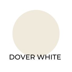 a white circle with the words dover white in black lettering on top of it