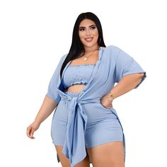 Step into elegance with our 2022 Elegant Lace-Up Tube Top Set – a chic and stylish ensemble perfect for summer. This three-piece short set embraces plus-size fashion with sophistication. The solid color adds a touch of versatility, while the lace-up detailing on the tube top elevates the outfit's sexiness.Crafted for comfort and style, this set is perfect for various occasions, whether it's a summer outing or a special event. The plus-size fit ensures a flattering silhouette, and the coordinatin Loose Cardigan, Plus Size Two Piece, Crop Top Casual, Plus Size Designers, Plus Size Fits, Casual Lace, Plus Size Womens Clothing, Summer Fashion Outfits, Casual Elegance