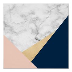 an abstract marble background with gold, blue and pink triangles on the bottom right corner