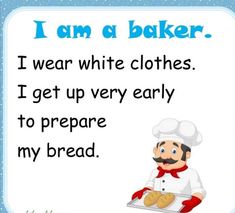 I am a baker occupation . occupation worksheet for kindergarten , pre school and grade one Occupation Worksheet, I Am A Baker, Plurals Worksheets