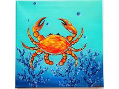 an acrylic painting of a crab in the ocean