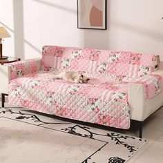 Amazon.com: Skidproof Sofa Cover-Floral Sofa Slipcover with Elastic Straps-Easy Fit Slip Cover-Washable Furniture Protector for Pets and Kids(Loveseat,Pink) : Home & Kitchen Blankets As Couch Covers, Sofa Armrest, Floral Sofa, Shabby Chic Sofa, Camping Van, Pet Sofa Bed, Puppy Paw, Pink Sofa, Blue Toile