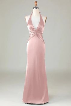 Taupe Sheath Halter Satin Long Bridesmaid Dress – Taooobao Bridesmaid Dress Dusty Rose, Light Pink Bridesmaids, Dusty Rose Bridesmaid Dresses, Pink Formal Dresses, Dusty Rose Dress, Pink Bridesmaid Dresses