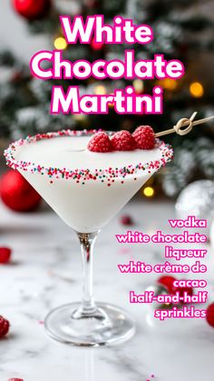 white chocolate martini with raspberries and sprinkles