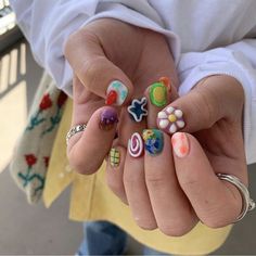 Kidcore Nails, Mens Nails, Hippie Nails, 3d Tattoos, Really Cute Nails, Festival Nails, Kid Core, Minimalist Nails, Funky Nails