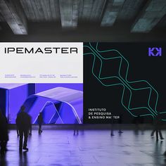 people standing in front of a large screen with the words ipemaster on it