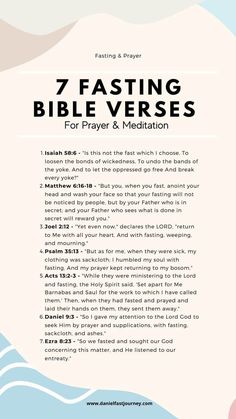 the 7 fasting bible verses for prayer and meditation, with an image of waves