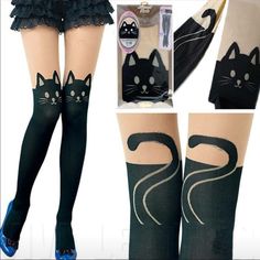 Super Cute ! Kitty Cat Leggings Socks Brand New! One Size. Fits Xs - M. Mesh Beige Part. Middle School Fashion, Tattoo Tights, Patent Leather Leggings, Black Flared Leggings, Lululemon Black Leggings, Cat Leggings, Quoi Porter, Cat Socks, Leggings And Socks